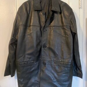 For Sale: Vintage Black Leather Sheep Jacket (Men’s XL)